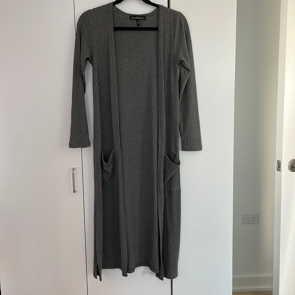 Grey knit duster cardigan